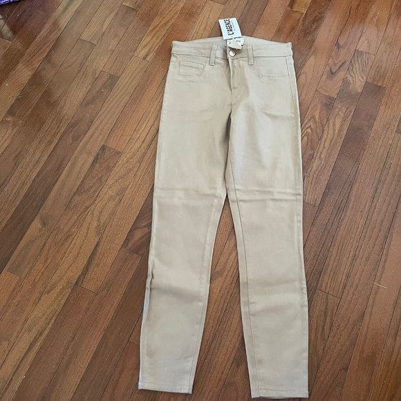 New L'Agence Margot Cappuccino Coated High Rise Skinny Jeans Size 27